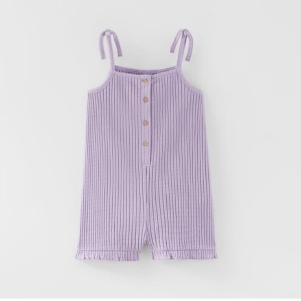 Zara knit ribbed jumpsuit tie sleeve lavender 12/18m